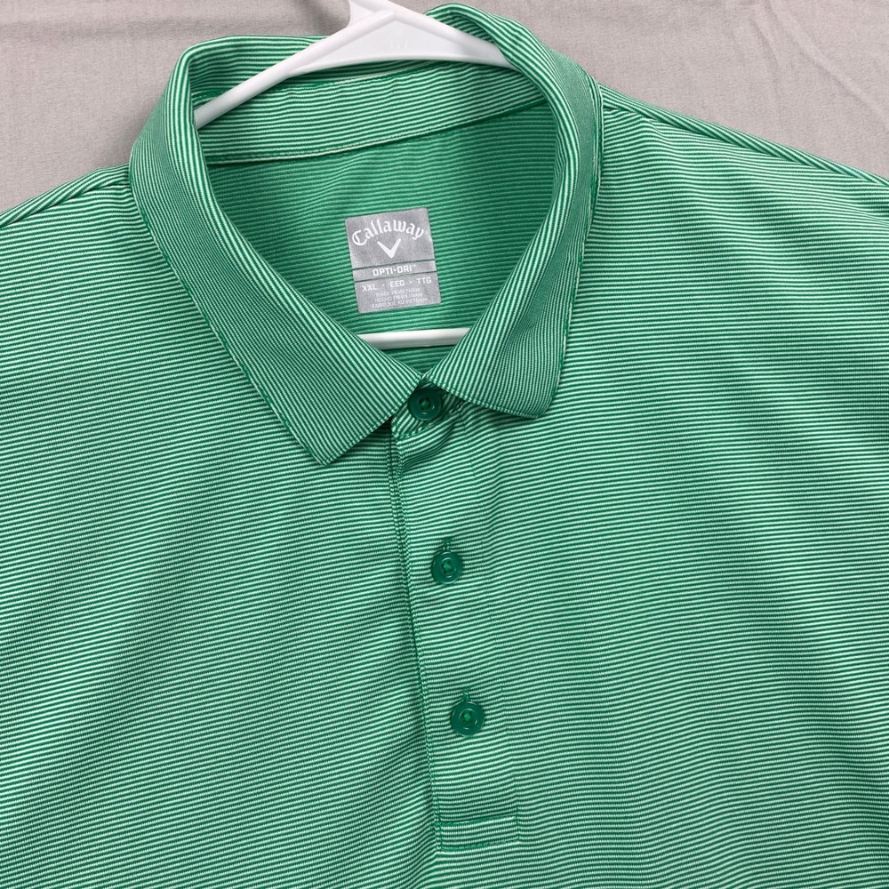 Callaway Opti-Dri Striped Polo Shirt Mens XXL Green White Short Sleeve Golf